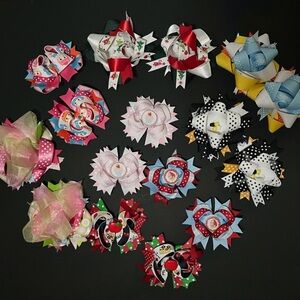Lot of 8 pairs hair bows clips french barrette girls pink blue green yellow